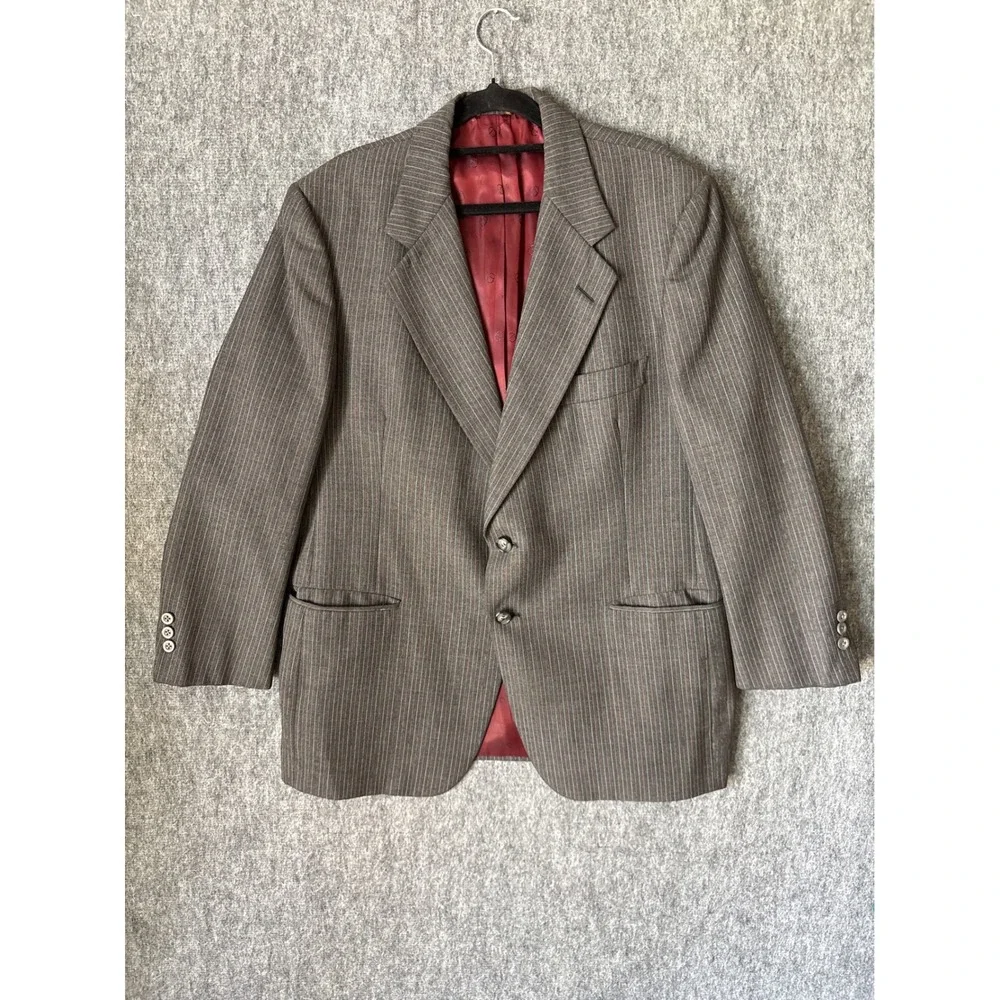 Christian Dior Monsieur Mens Grey Pinstripe‎ Wool Blazer Sport Coat 44R 2-Button